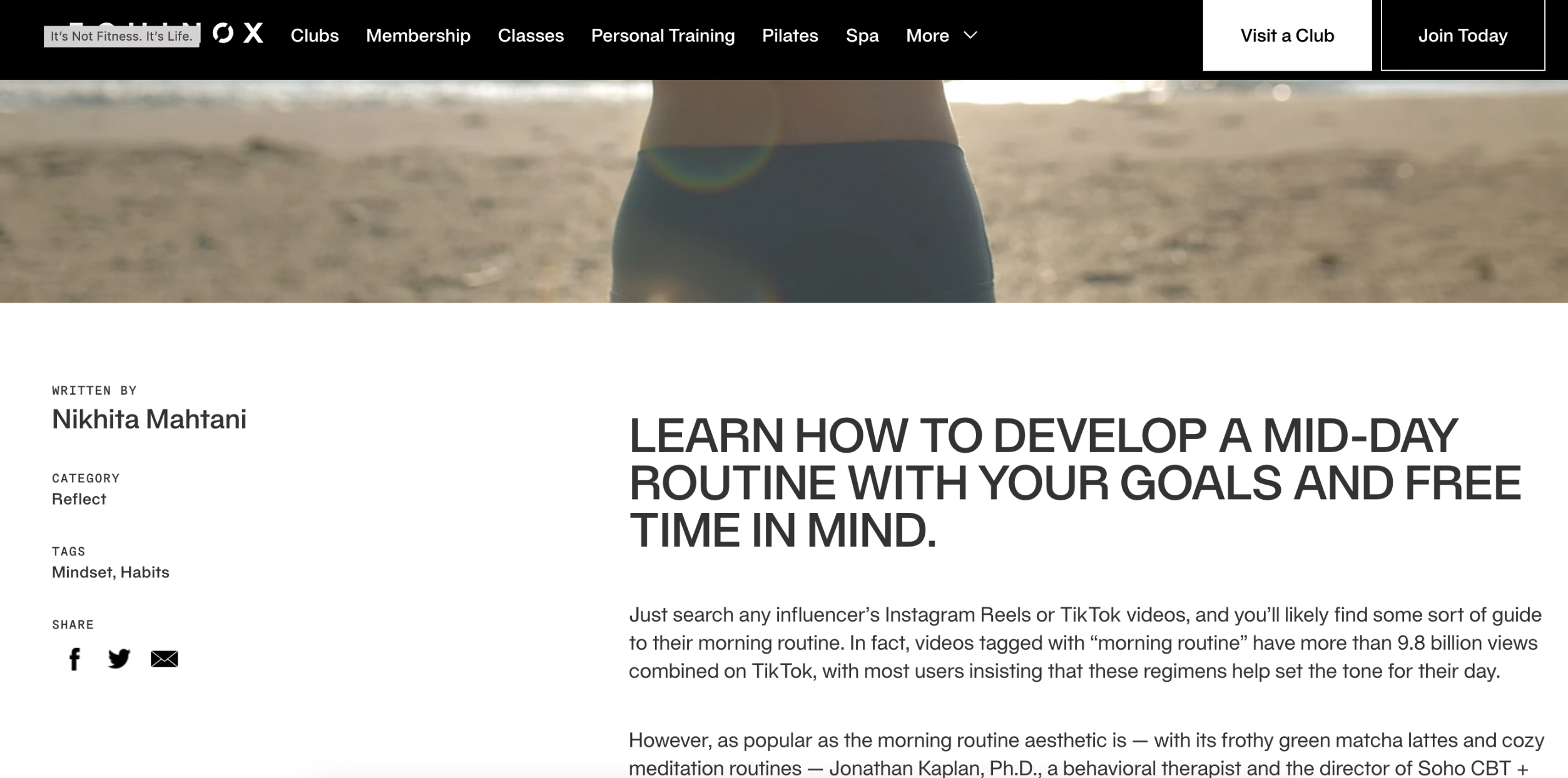 Preview image of article written by Nikhita Mahtani, a wellness wellness editor about developing a mid day routine for Equinox.